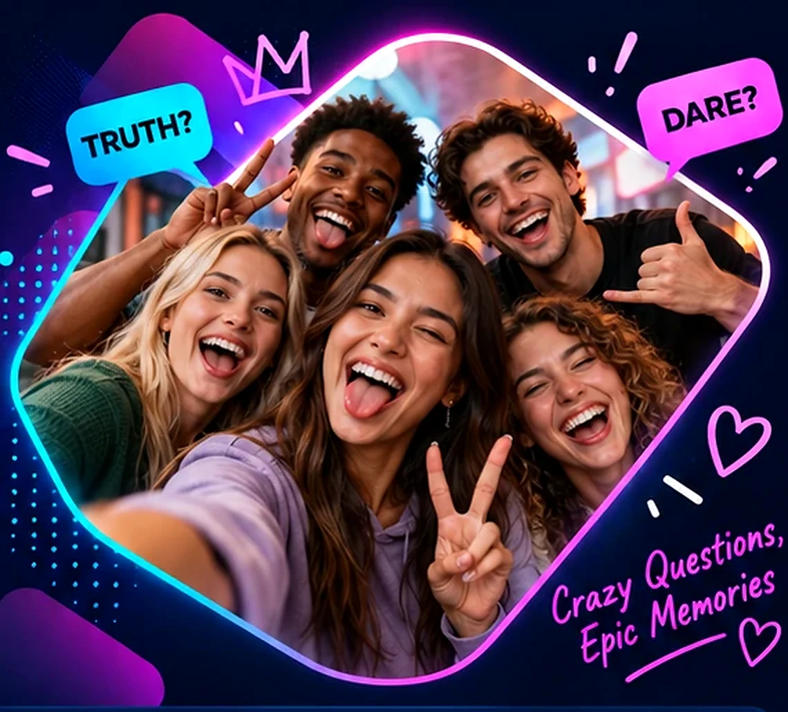 Friends taking a group selfie and laughing together